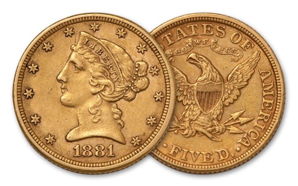 1866–1908 $5 Gold Liberty Head Type II XF